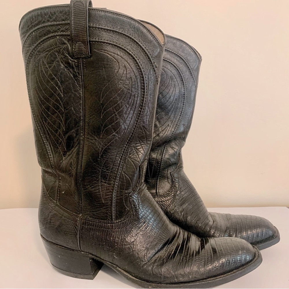 Dan Post Vintage Black Lizard Leather Cowboy Boots Size 9
